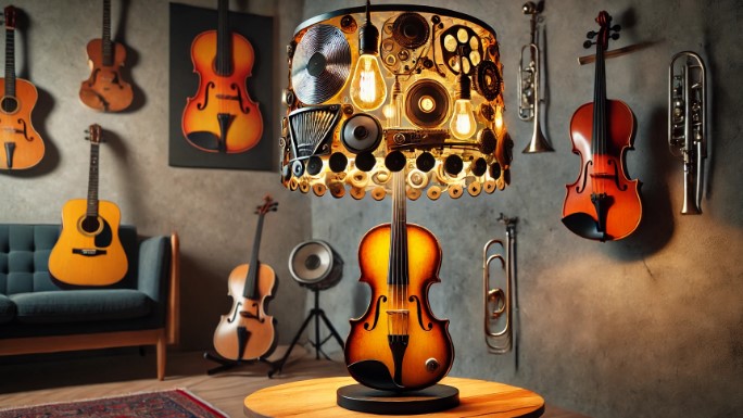 @폐기된 악기 부품을 활용한 조명 디자인 이미지