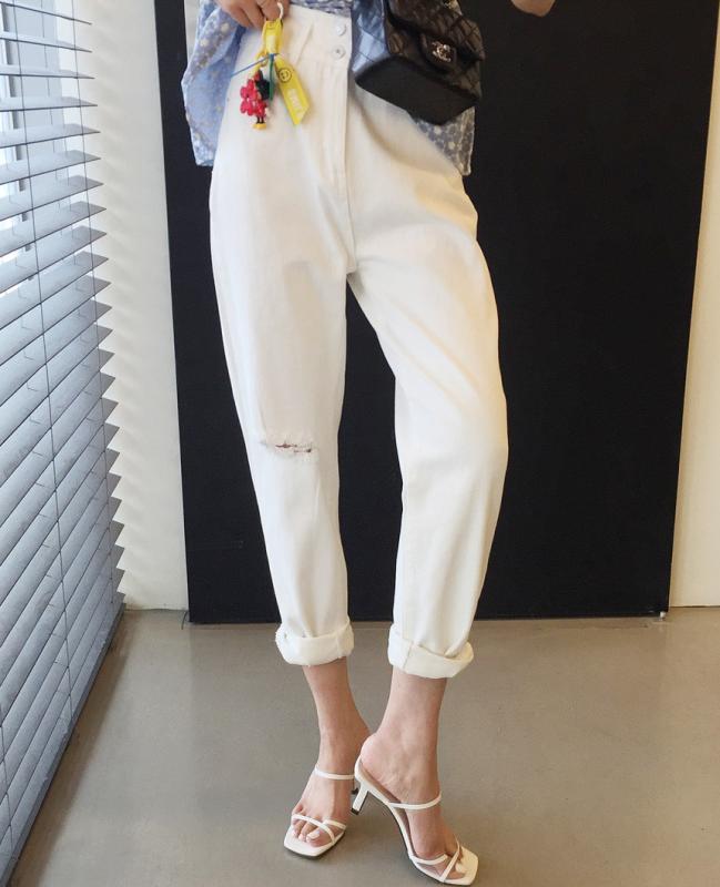 원 디스 하이웨스트 투버튼 디스트로이드 배기 청바지