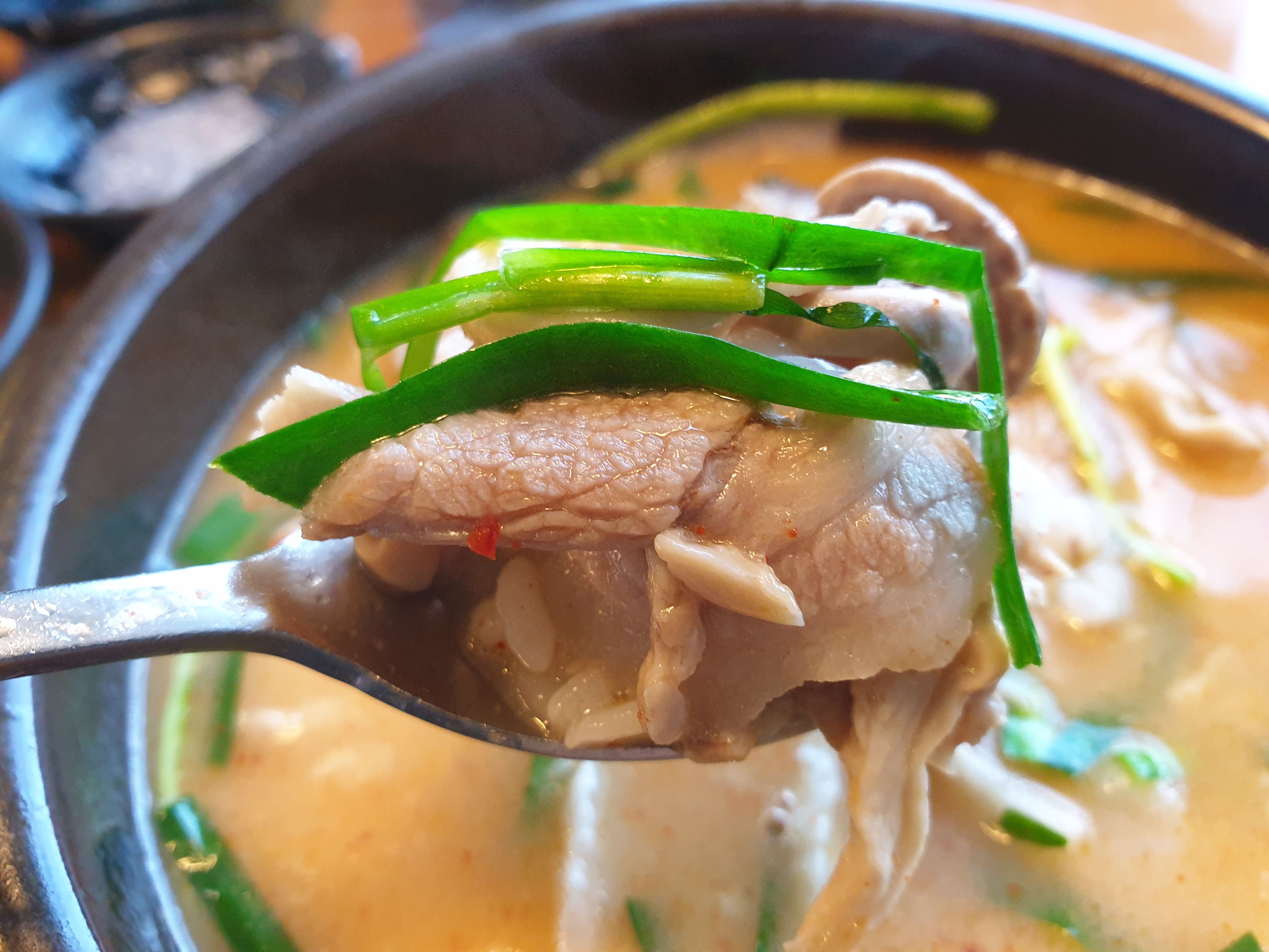 뚝배기안의 돼지고기와 밥