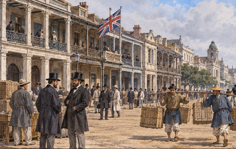1860년대 상하이 황푸강변 영국 조계 거리