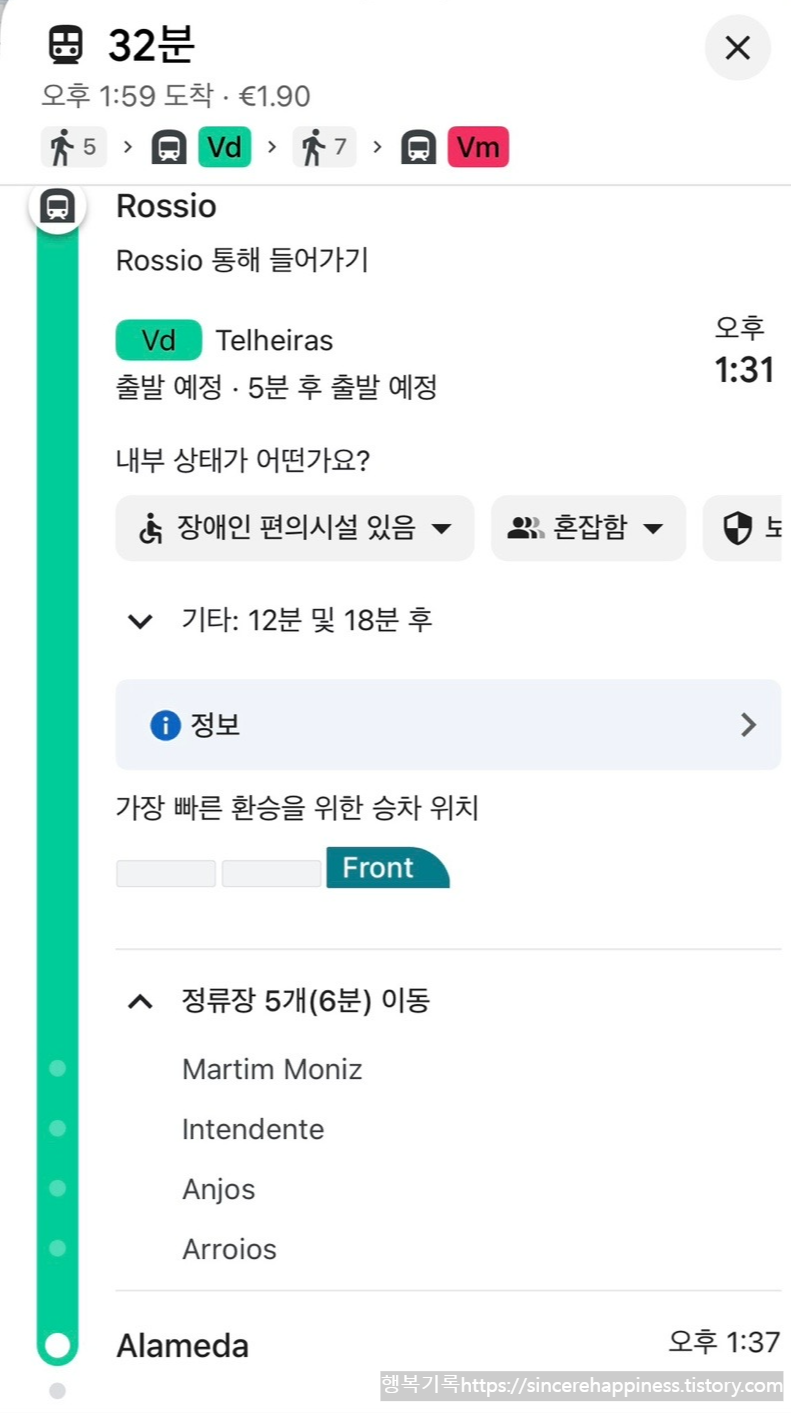 리스본 시내 호시우역에서 리스본 공항까지 지하철 메트로 환승 방법