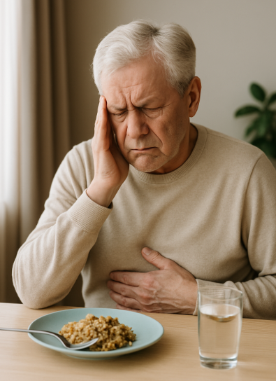 소화불량으로 불편함을 느끼는 노인
