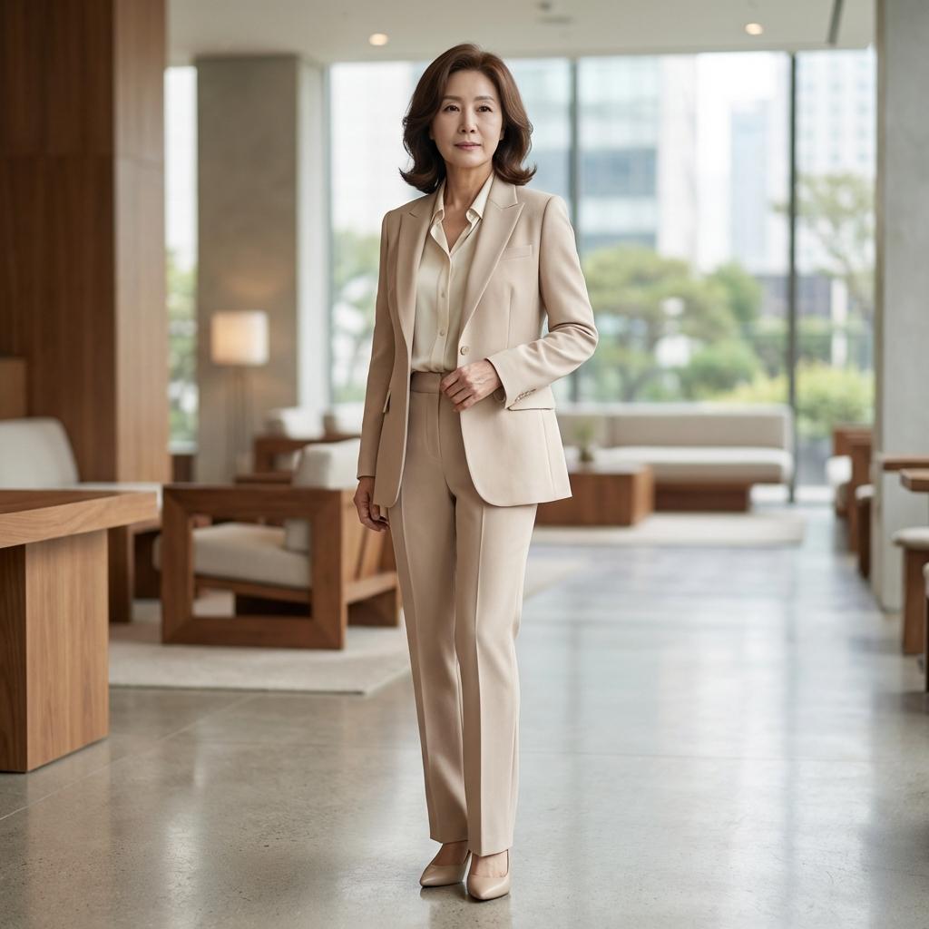 60대 여성 바지 정장 하객룩, 세련미의 끝판왕