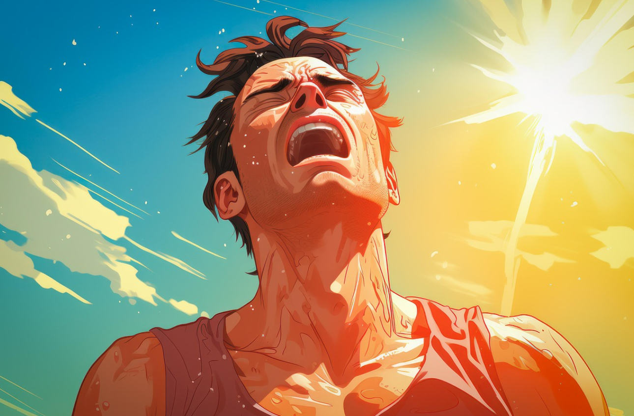 폭염에 힘들어하는 남성 이미지