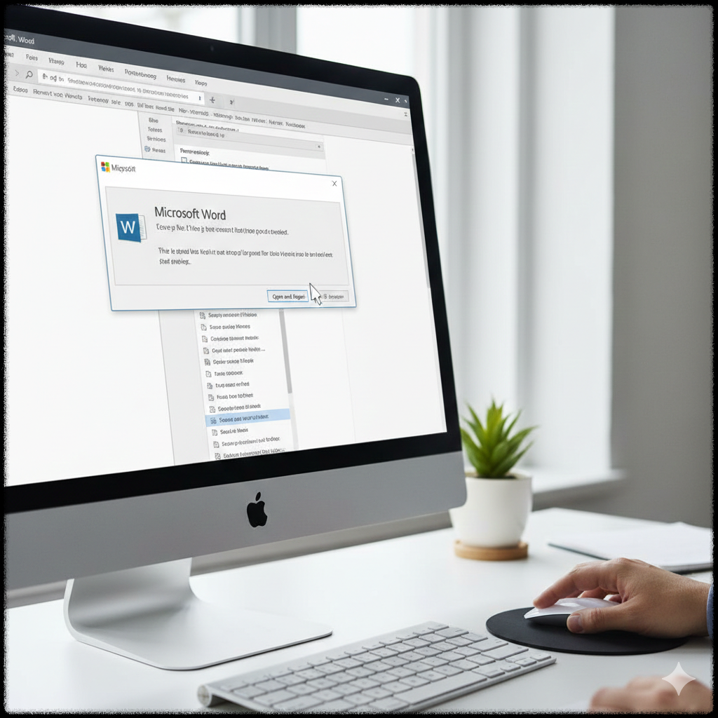 Word 문서에서 열기 및 복구 기능을 사용해 파일을 복원하는 모습