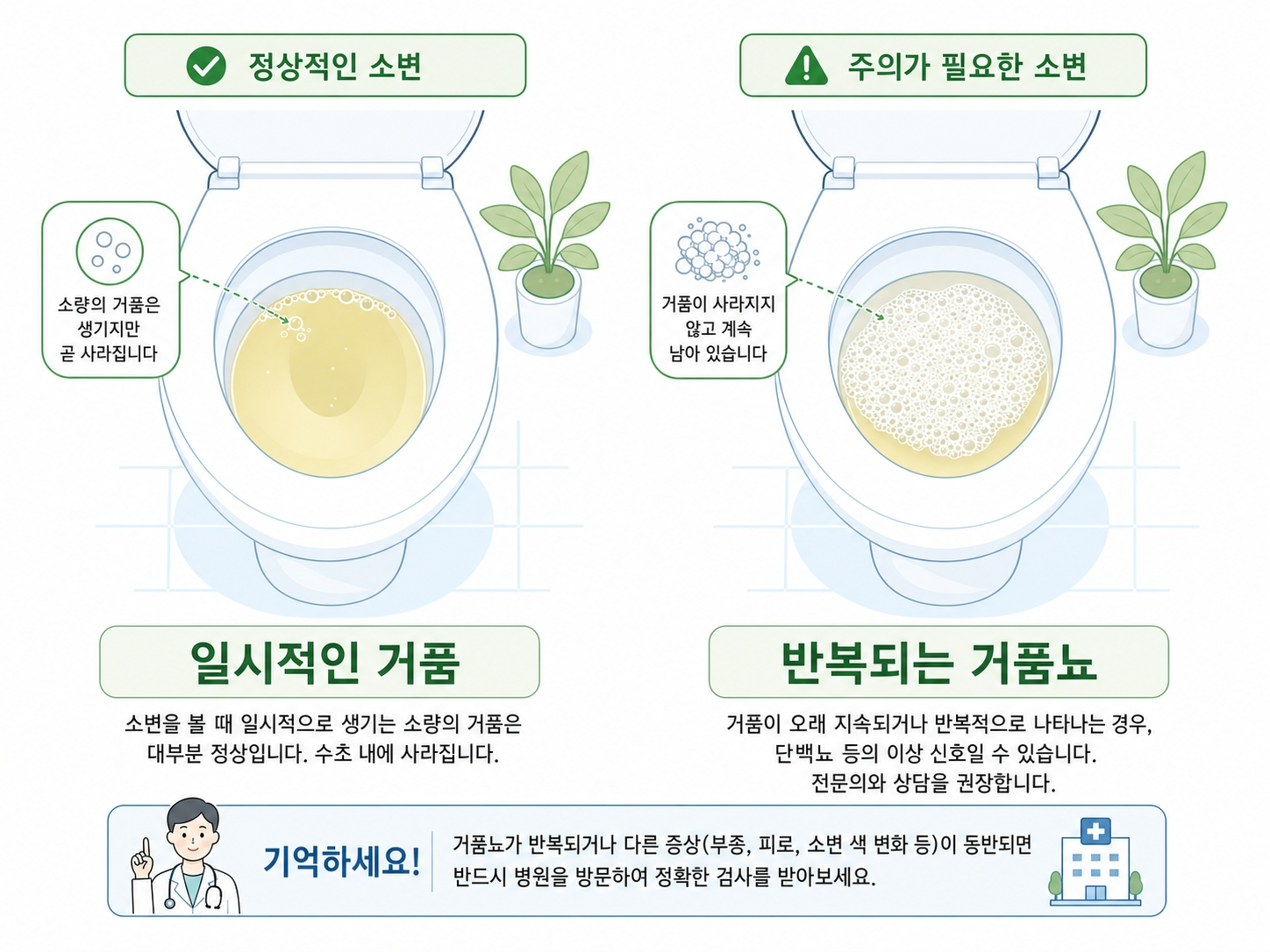 거품뇨 단백뇨 신장 소변 변화 비교