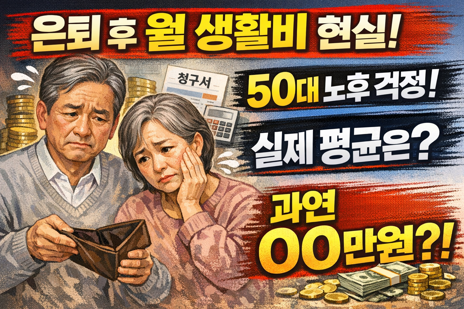 은퇴 후 월 생활비를 걱정하는 부부, 50대 노후 걱정, 실제 필요한 평균 생활비를 고민