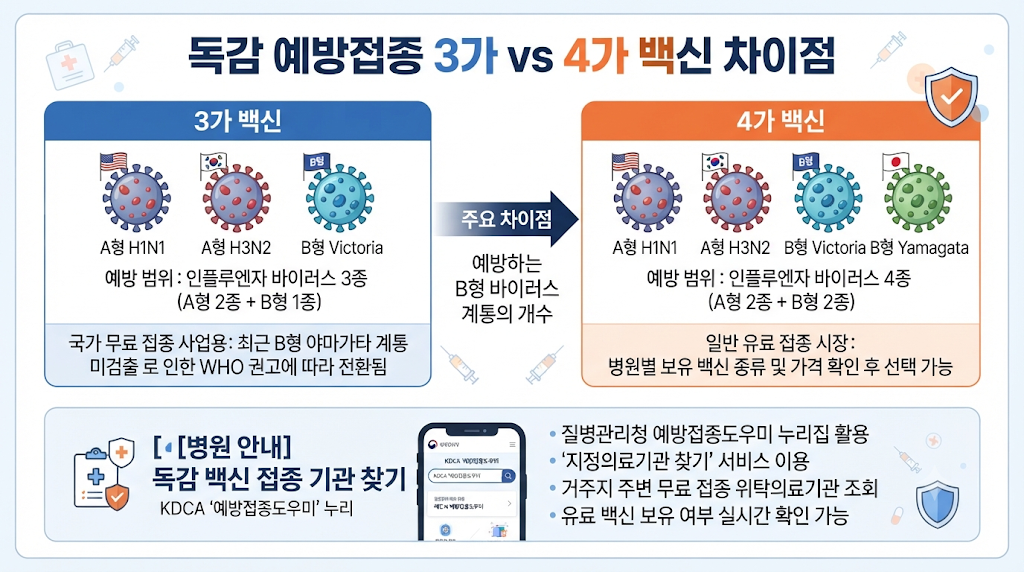 독감 예방접종 3가 4가 백신 종류 차이와 선택 기준