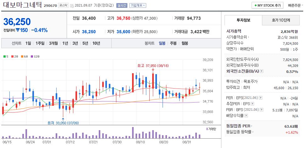 대보마그네틱 차트(일봉)