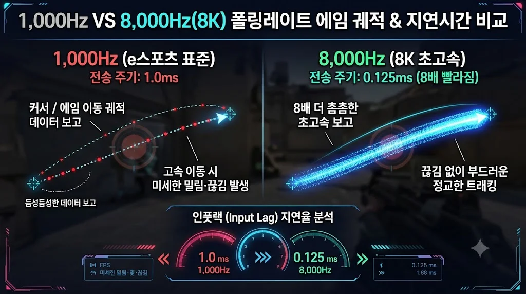 게이밍 마우스 8000Hz 폴링레이트 인풋렉 단축 및 에임 트래킹 비교