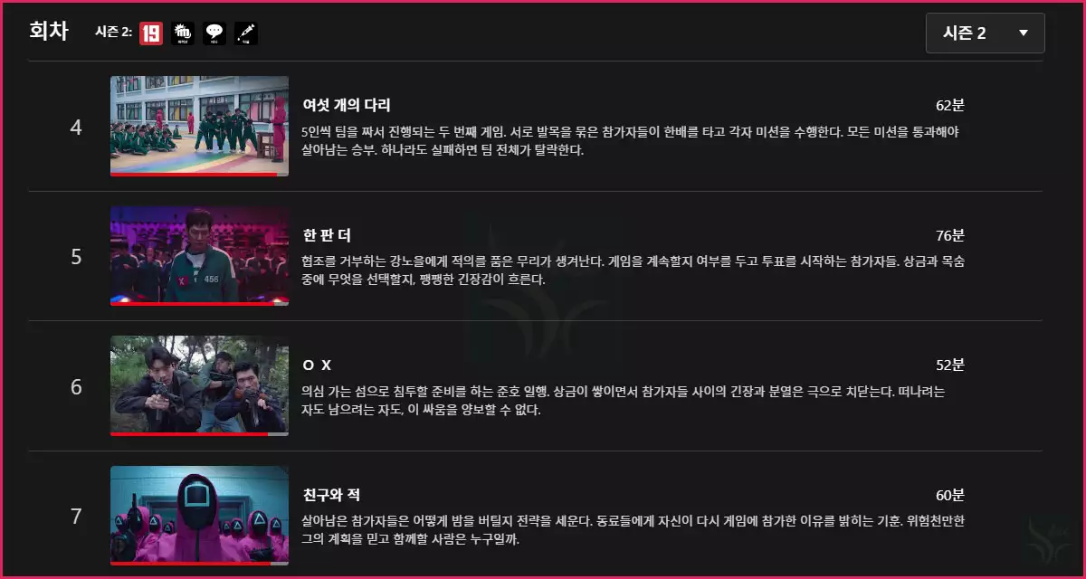 오징어 게임2 회차정보