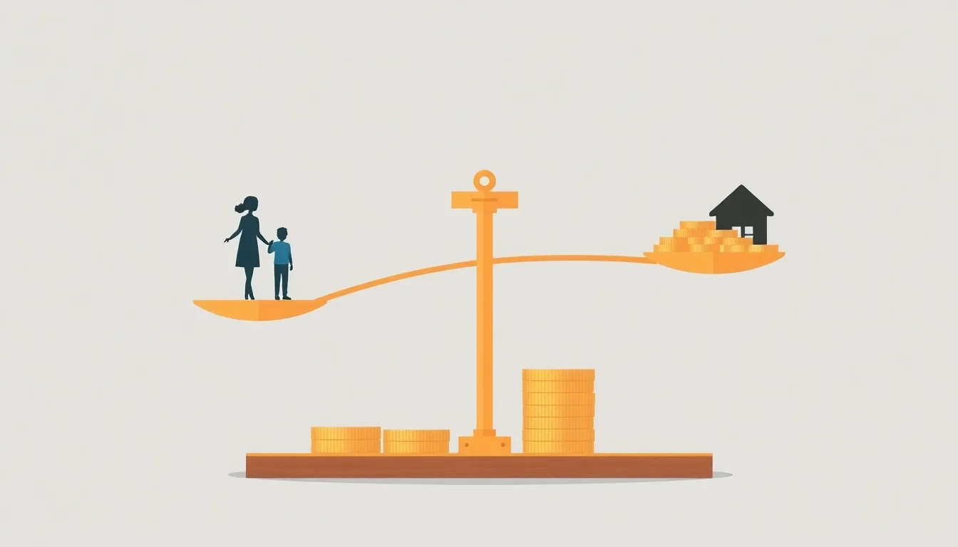 저울이 집과 동전을 싣고 기울어진다.