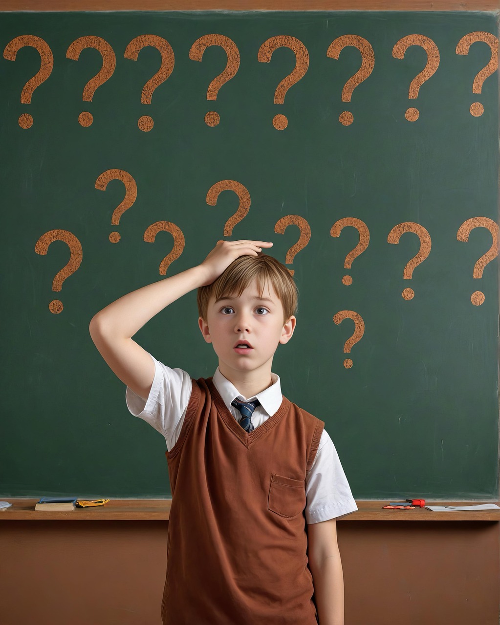의문이 있는 소년 사진