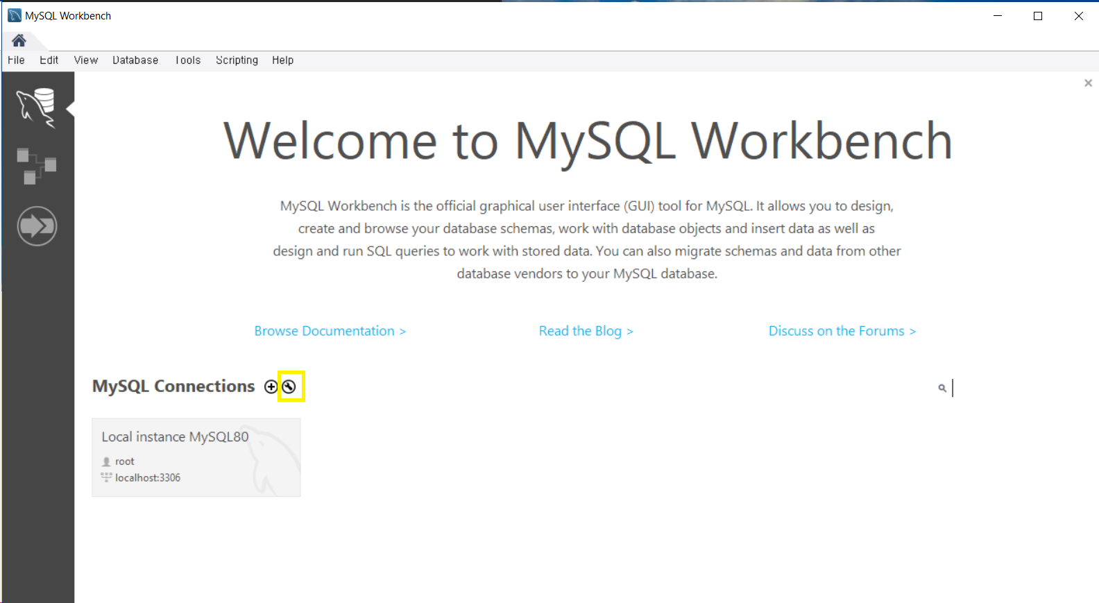 MySQL Workbench 실행 첫 화면