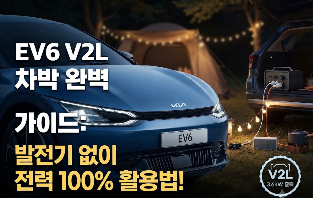 "기아 EV6 V2L 차박 완벽 가이드 - 발전기 없이 3.6kW 전력 활용 및 배터리 방전 방지 팁"