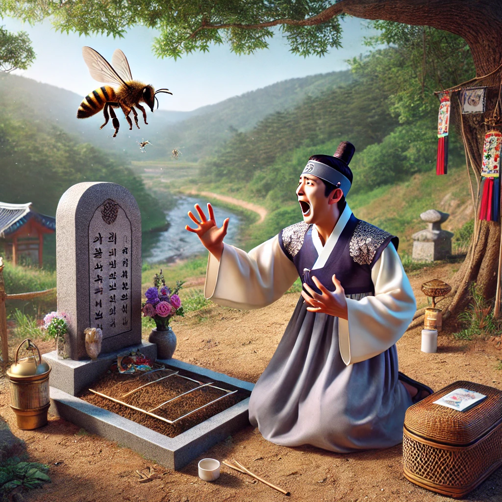 성묘하다-벌에-쏘이는-모습
