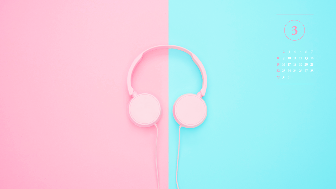 06 핑크 블루 헤드폰 A - 2026년3월 달력배경화면
