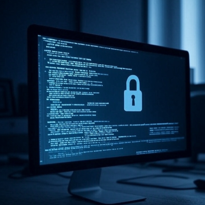 구글/애플/메타 데이터 유출 포스팅 썸네일 컴퓨터 화면에 자물쇠 이미지가 떠있는 AI 이미지