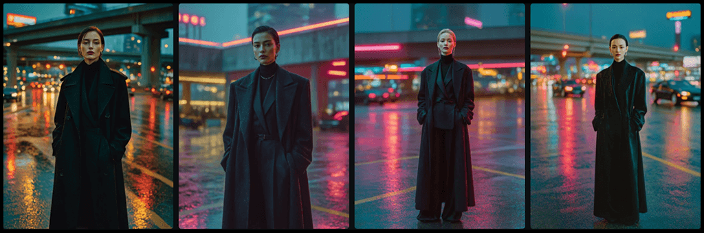 도시의 긴장감과 네온빛을 활용한 브랜드 화보 이미지_Midjourney