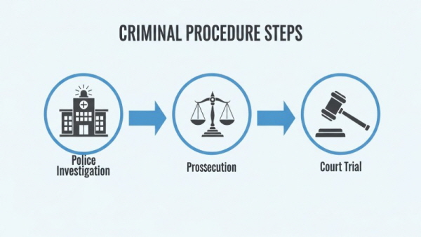 경찰 수사에서 검찰 송치, 법원 재판으로 이어지는 형사 사건 처리 절차 인포그래픽