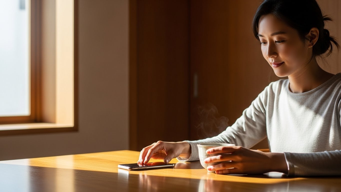 주체적으로 스마트폰을 내려놓고 자신만의 차 시간을 즐기기 시작하는 한국 여성