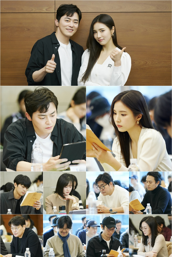 tvN 드라마 '세작' 조정석과 신세경 등 출연 배우들이 대본 리딩을 하고 있다. [사진=tvN]
