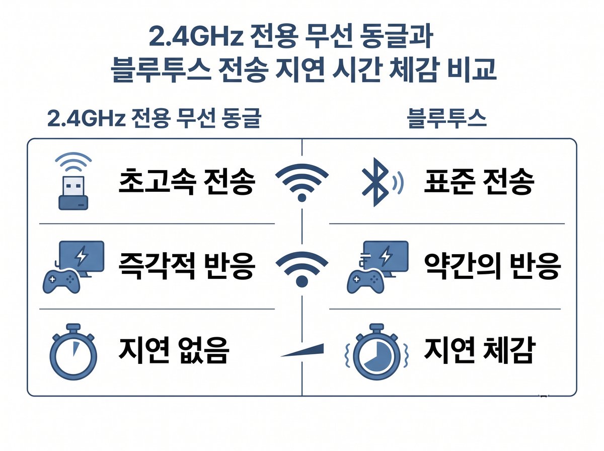 2.4GHz 전용 무선 동글과 블루투스 전송 지연 시간 체감 비교