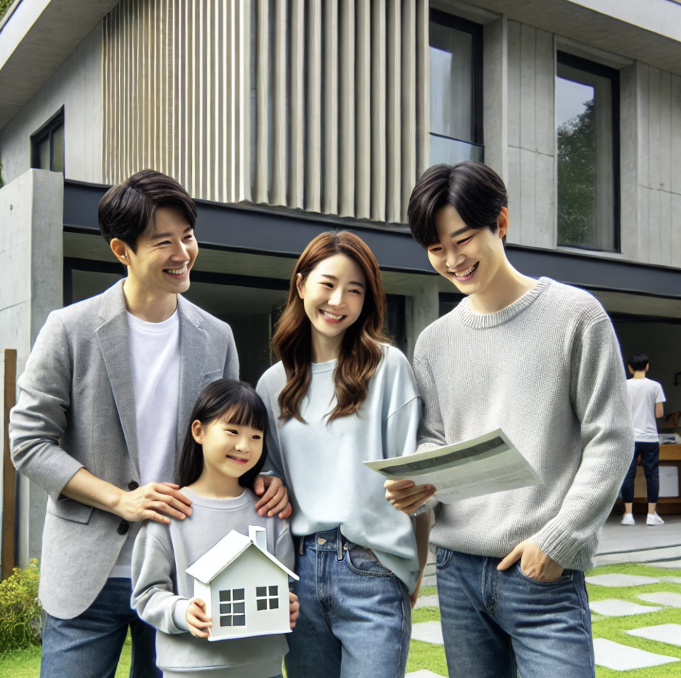 미래의 집을 이야기하는 가족의 모습