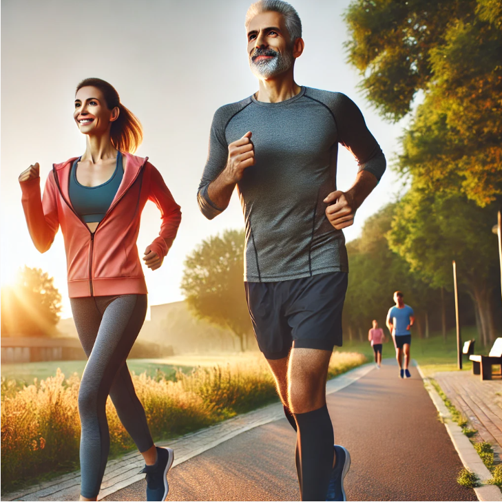 공원에서 달리기 하는 남여 이미지