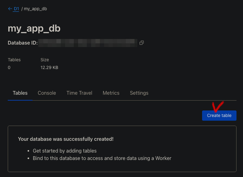Cloudflare D1 테이블 생성 메뉴