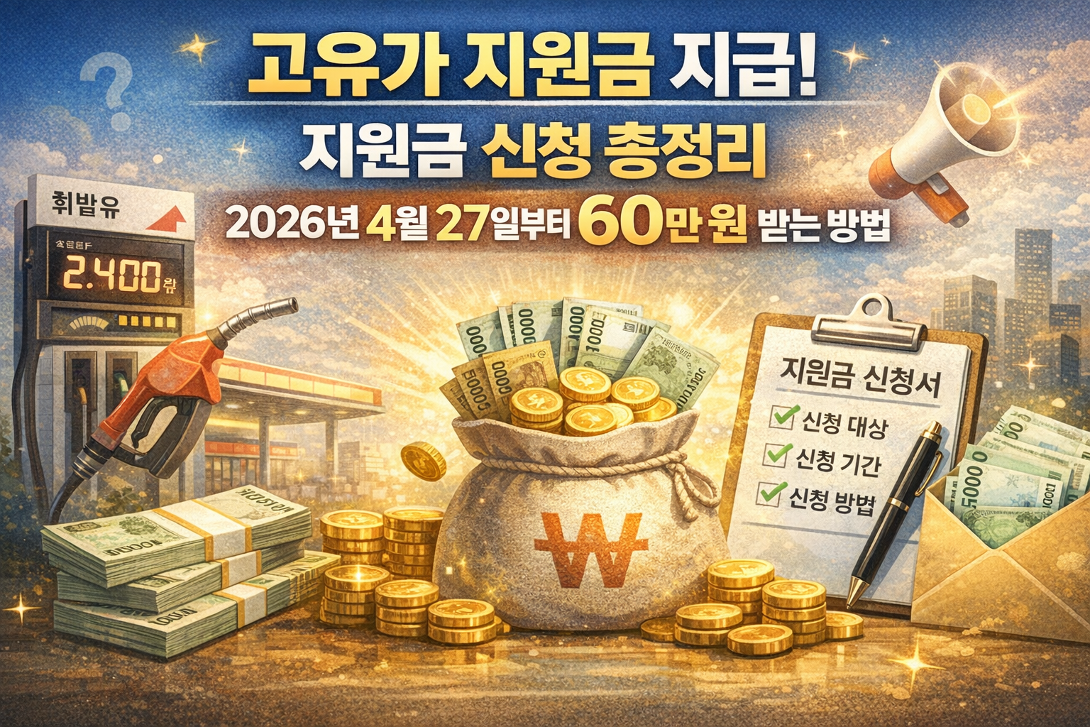 고유가 지원금 지급 지원금 신청 총정리 2026년 4월 27일부터 최대 60만 원 받는 방법
