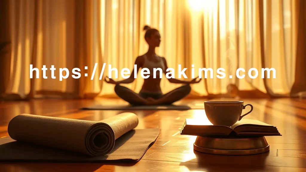 햇살 가득한 깔끔한 공간에 요가 매트, 명상하는 사람 실루엣, 따뜻한 허브차, 그리고 책이 조화롭게 배치.
전체적으로 평온하고 활기찬 분위기로, 건강한 생활 습관이 가져다주는 몸과 마음의 균형, 그리고 췌장 회복의 긍정적인 에너지를 은유적으로 표현한 이미지.