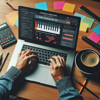 색색의 포스트잇과 노트북을 이용해 음악 편집 중인 사용자