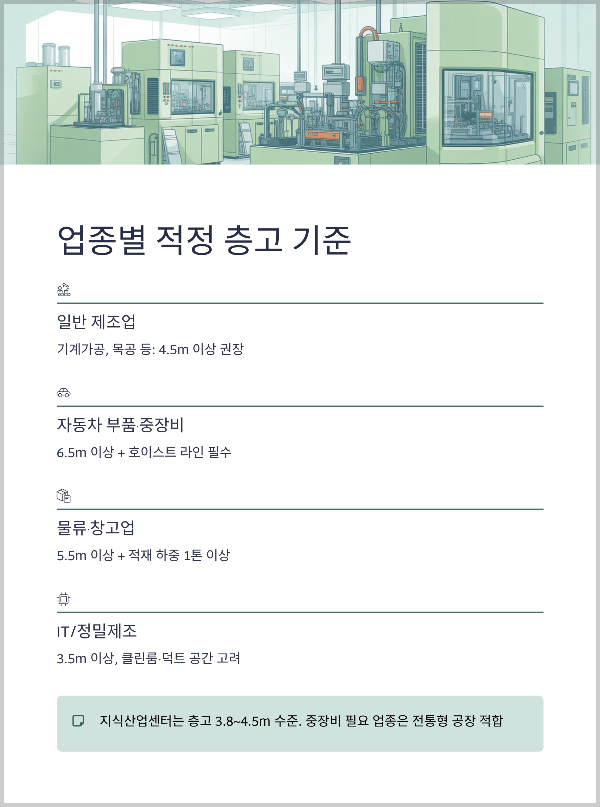 업종별 적정 층고 기준