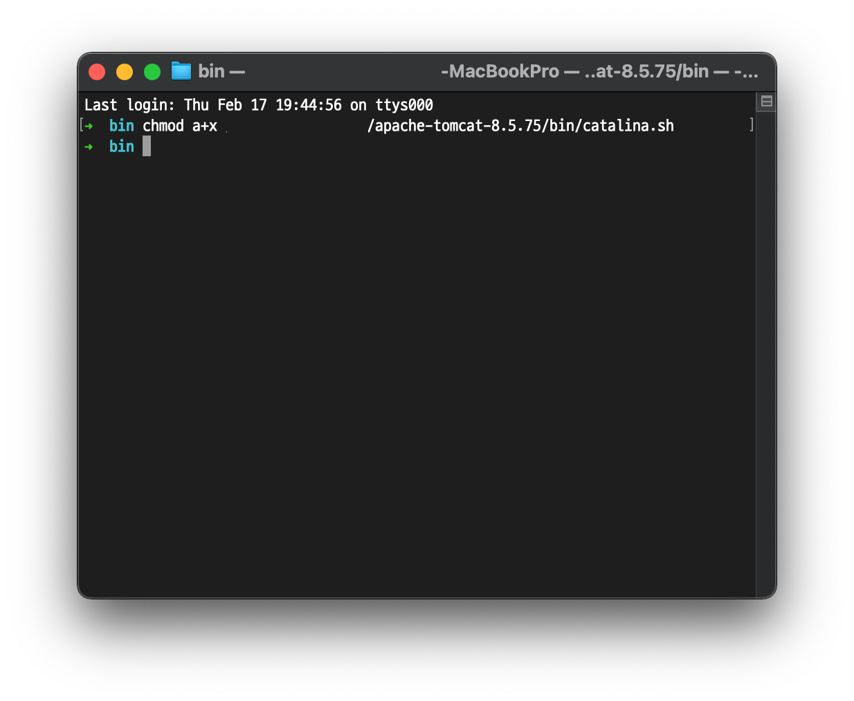 tomcat에-권한을-주기위해-터미널에서-명령어를-실행한다
