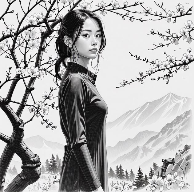 자연풍경과 인물 연필 그림