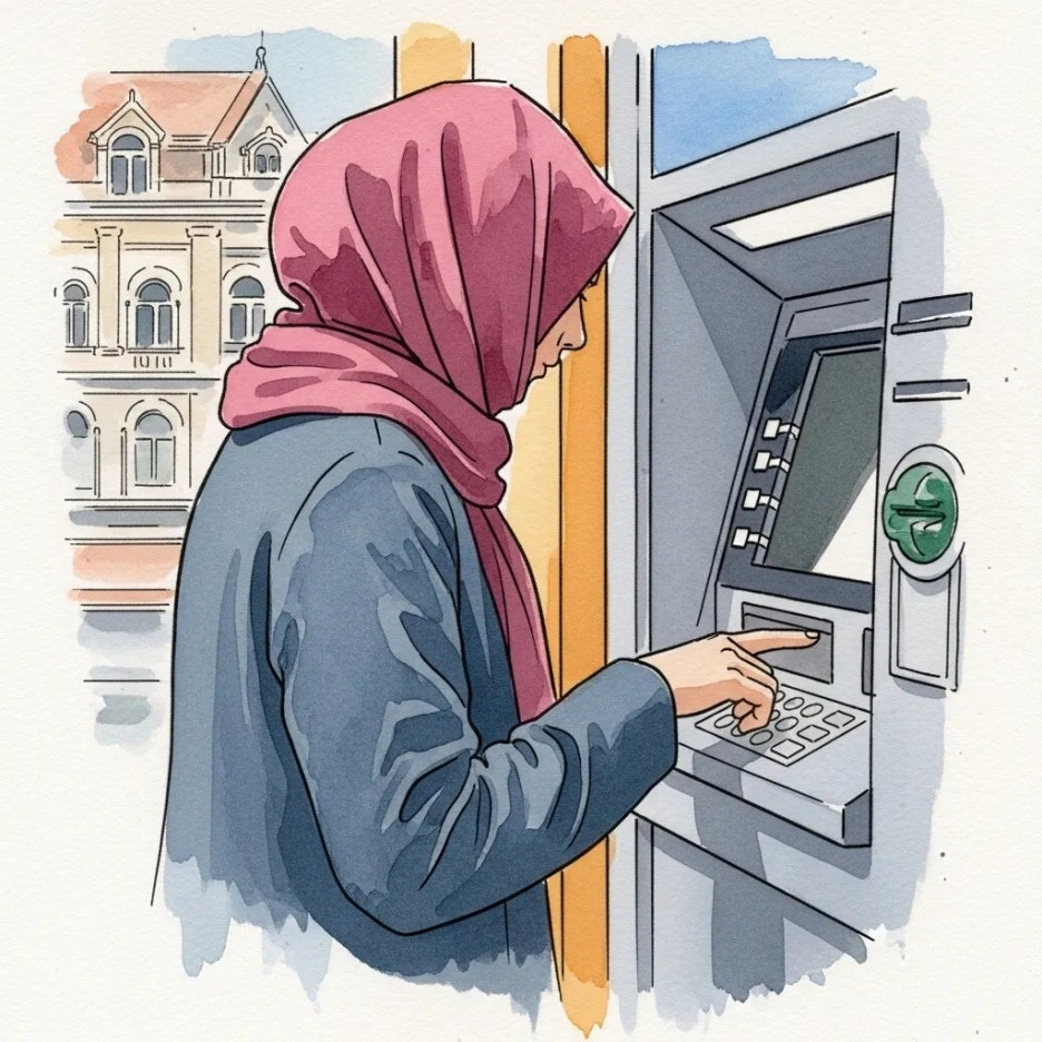 해외 ATM에서 트래블카드를 안전하게 사용하는 장면