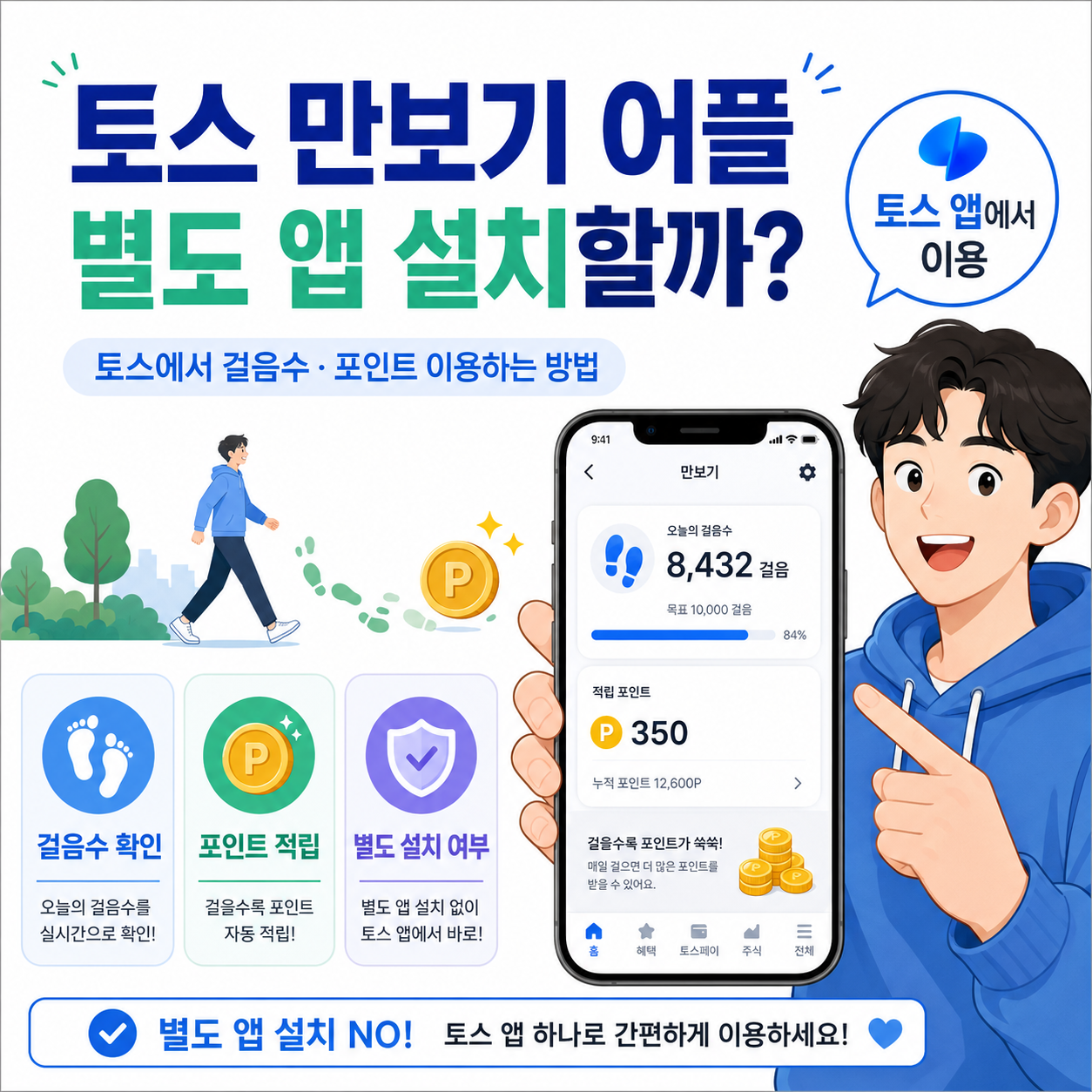 토스 만보기 어플|별도 앱 설치할까? 토스에서 걸음수·포인트 이용하는 방법