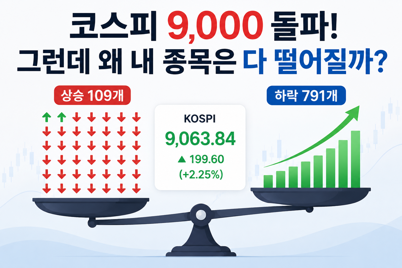 코스피 9,000 돌파했는데 왜 내 종목은 다 떨어질까? 숨겨진 진실