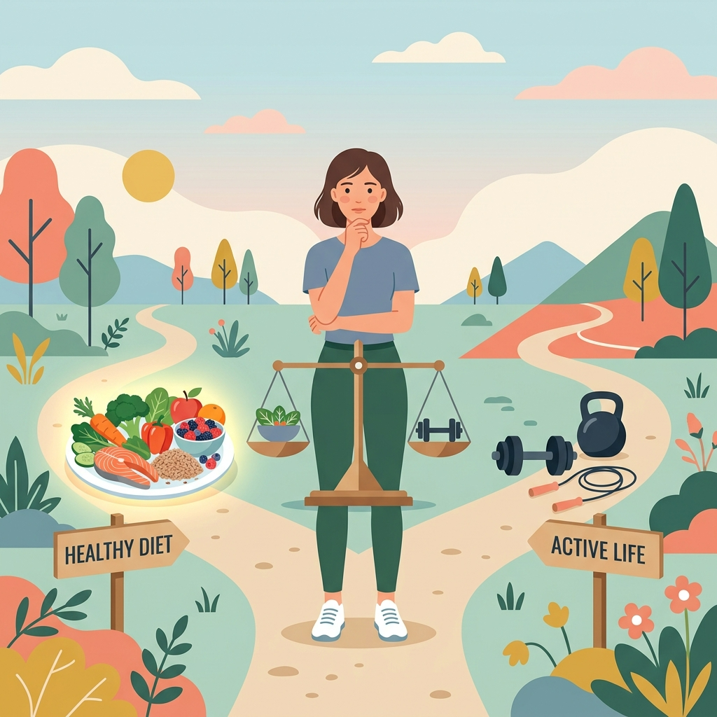 식단과 운동의 균형을 보여주는 일러스트