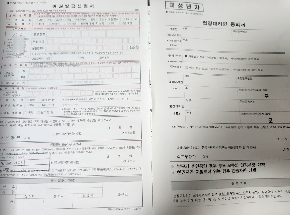 여권발급신청서, 미성년자 법정대리인 동의서