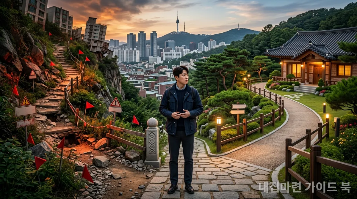 갭투자와 전세끼고 매매 중 어떤 투자 전략을 선택할지 고민하는 사람의 모습