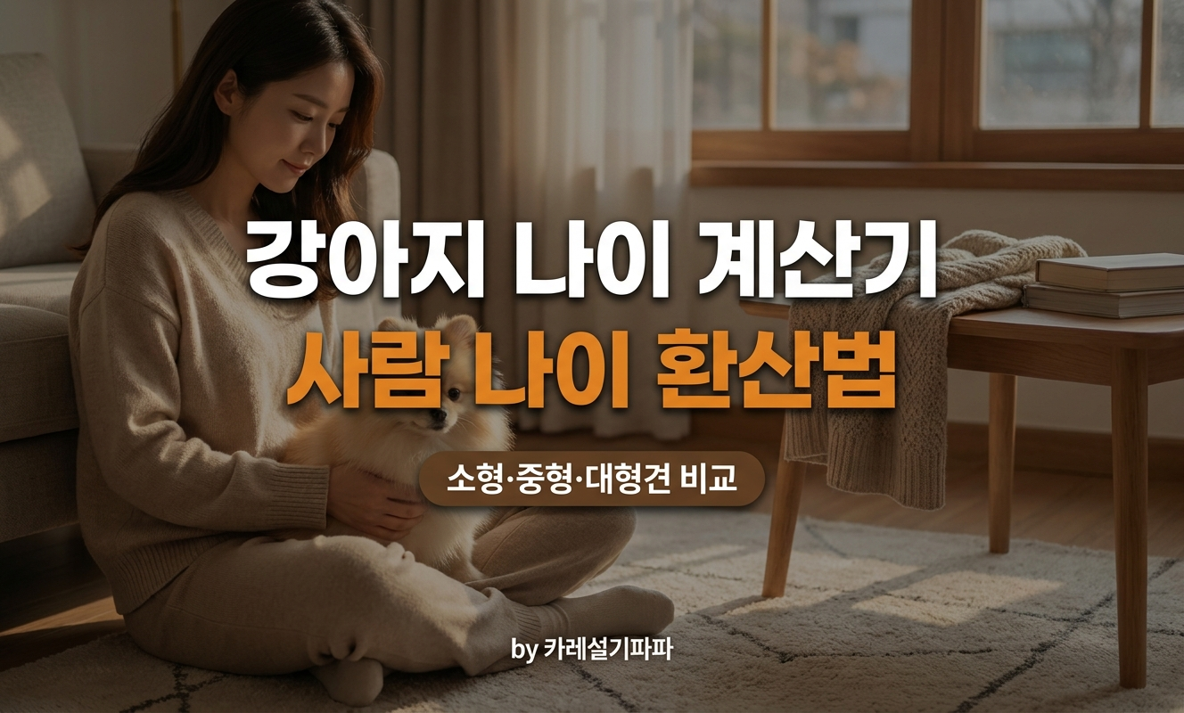 거실에서 강아지 나이를 확인하는 여성