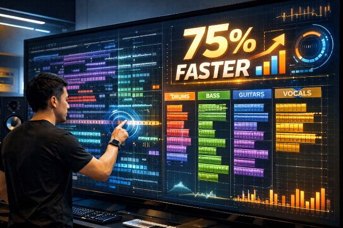 AI 자동화 편집 기능을 통해 생산성이 극대화된 오디오 제작 환경.