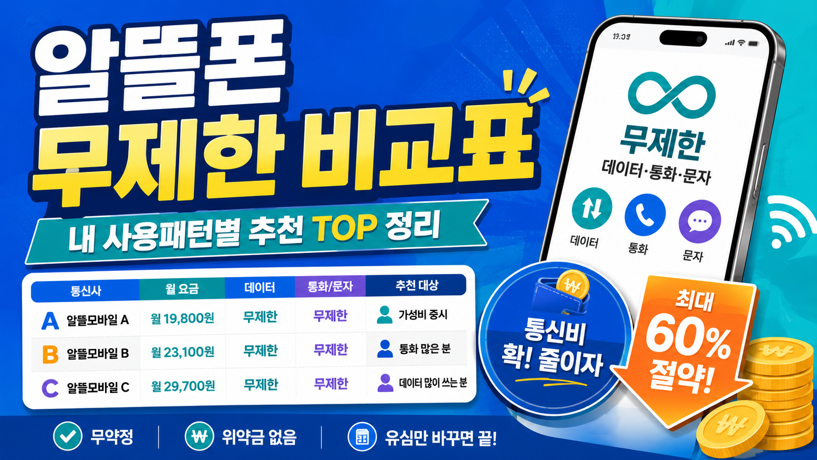 알뜰폰 무제한 비교표: 내 사용패턴별 추천 TOP 정리