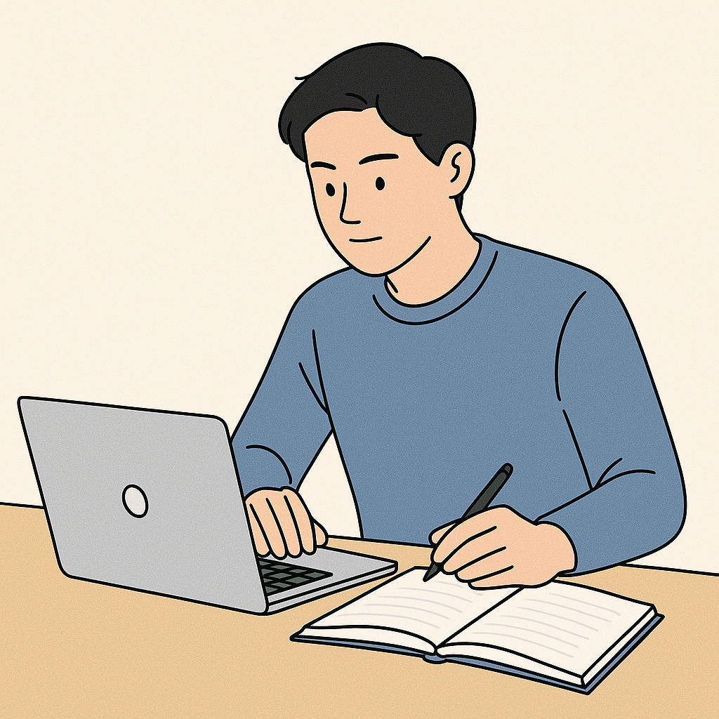 노트북으로 공부하는 청년