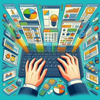 사람과 데이터를 다루는 작업 환경을 보여주는 이미지입니다.