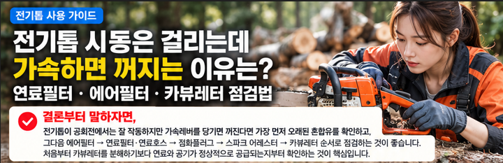 전기톱 시동은 걸리는데 가속하면 꺼지는 이유는
