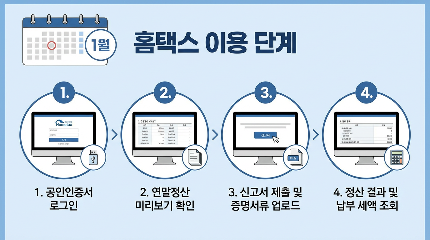 "홈택스 연말정산 이용 단계별 가이드"