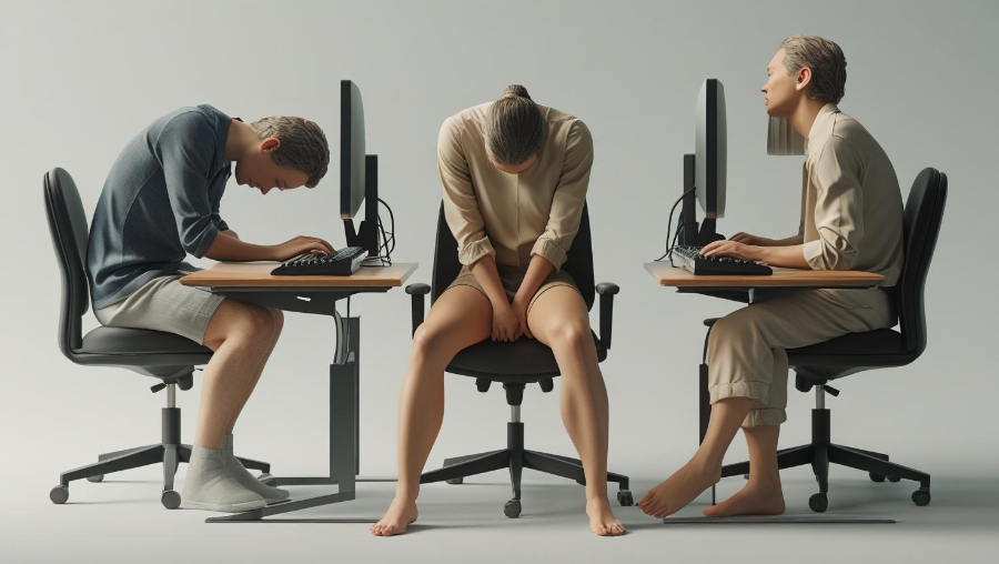 자주 나타나는 저림 자세 (컴퓨터 앞 장시간, 다리 꼬기 등)